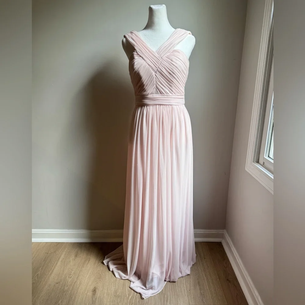 ALFRED SUNG Blush Pink Maxi Chiffon Sleeveless Halter Gown Size 6, Fit is Size 2 - Picture 3 of 8